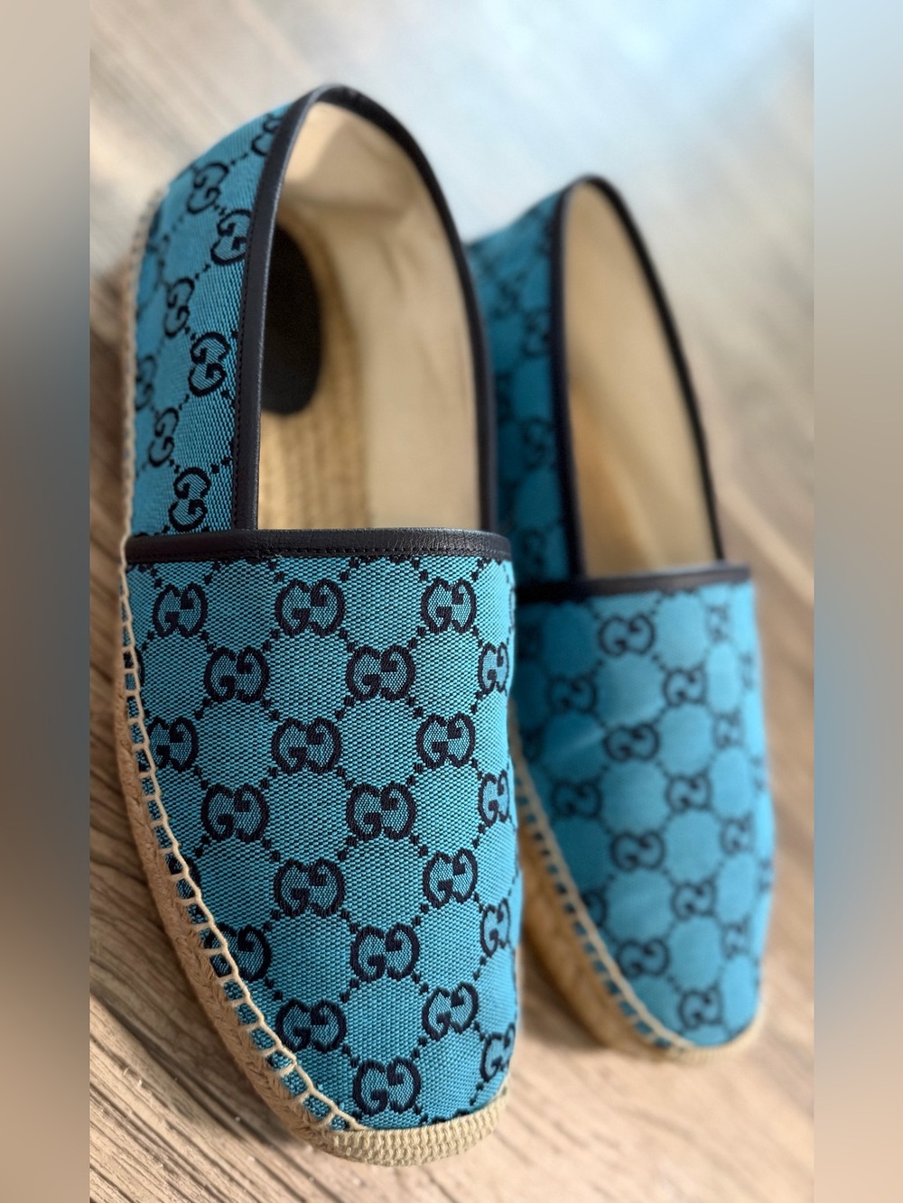 Gucci Teal Blue GG Canvas Espadrilles - Picture 2 of 8